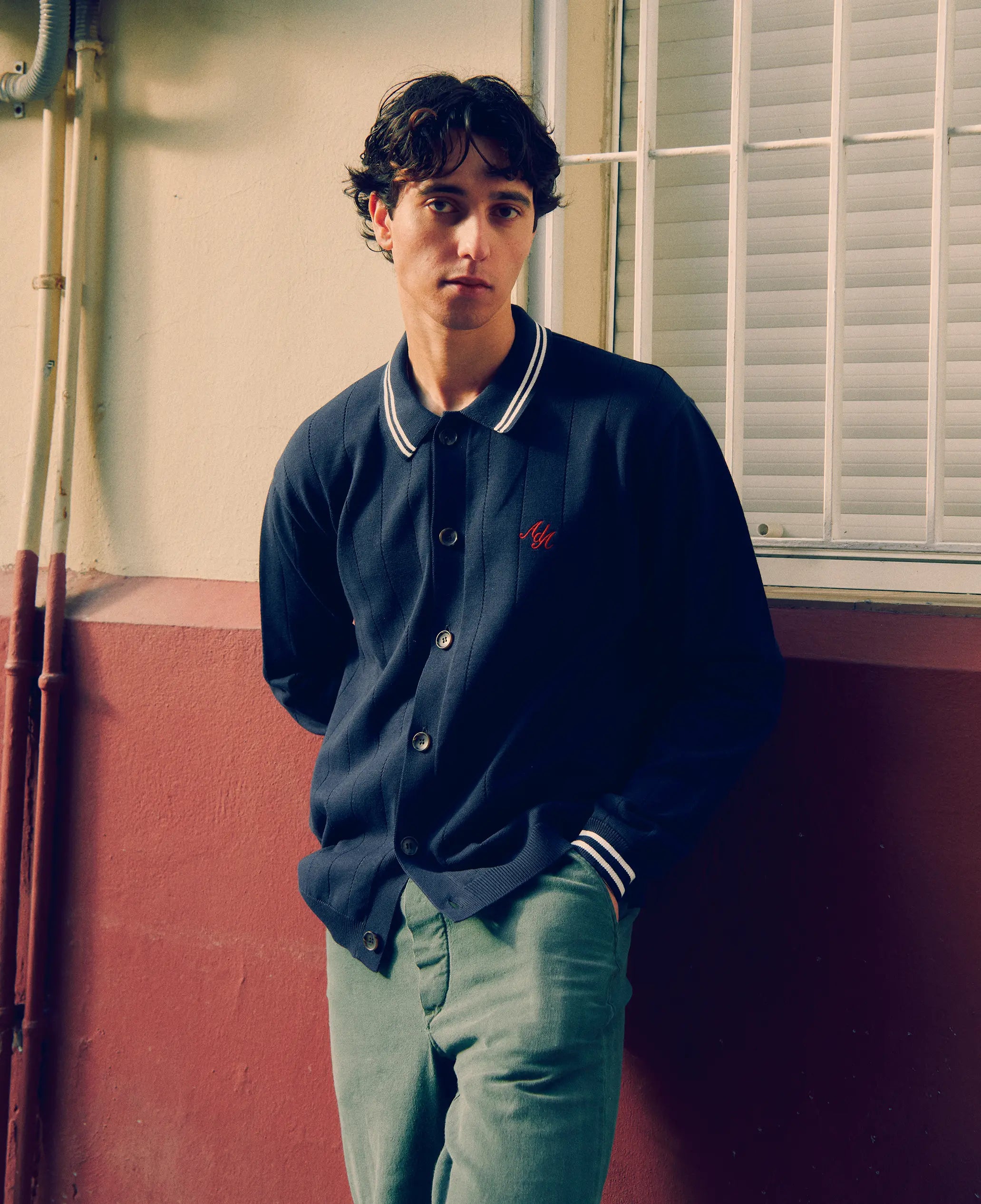 Pluto Jacquard Knitted Shirt | Navy Blue