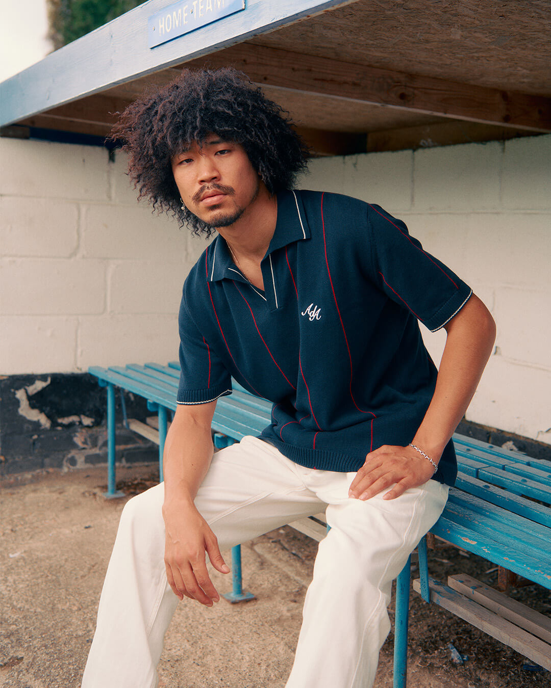 Tao Stripe knit Polo | Navy Blue