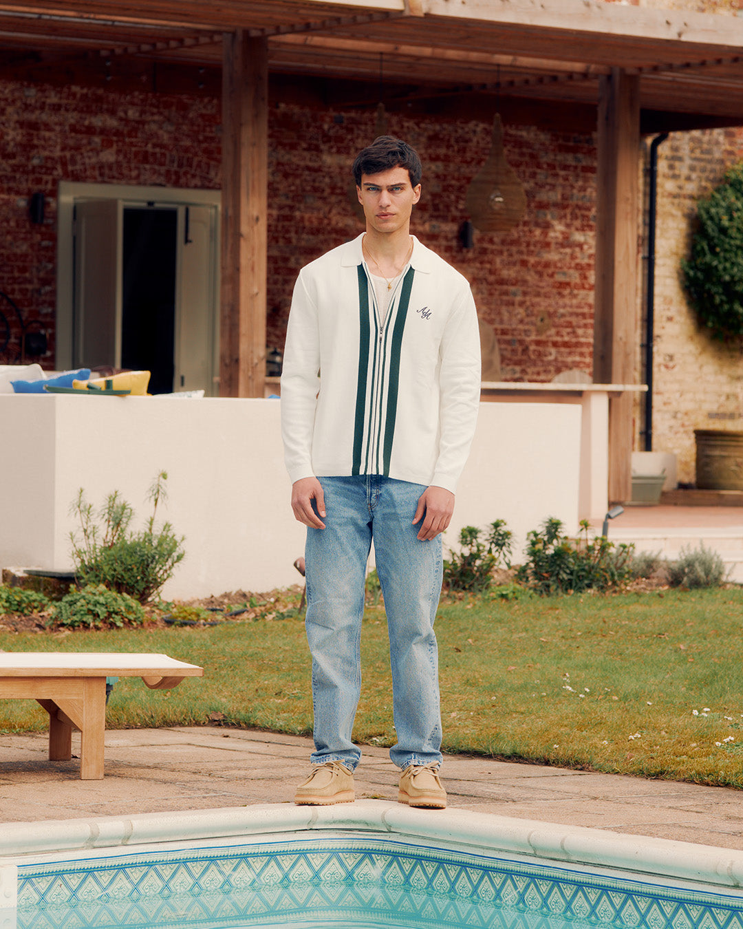 Pavo Knitted Long Sleeve Polo | Cream