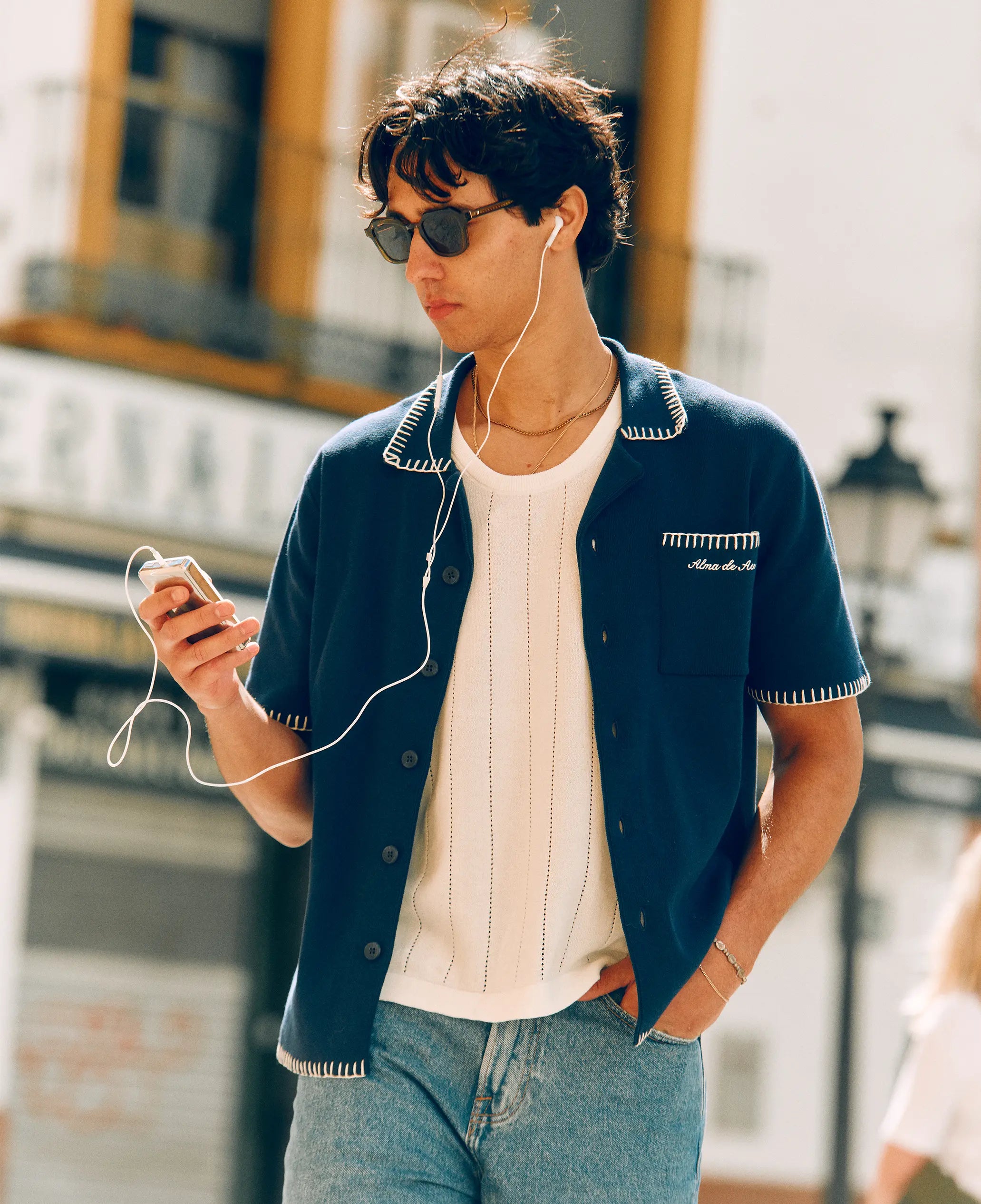 Rexa Stitched Knitted Shirt | Navy Blue